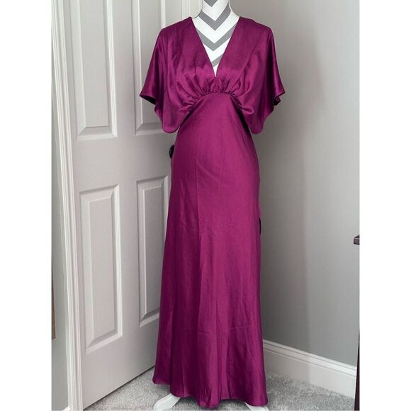 Theia Satin V-Neck Maxi Dress in Magenta size M - Picture 1 of 11